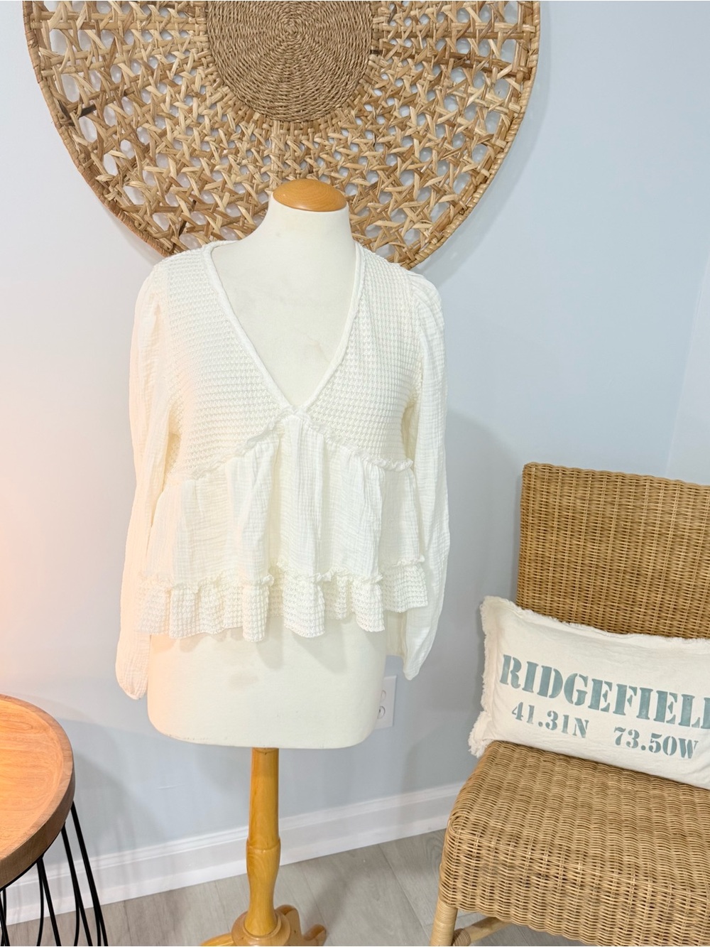 Altered State V‑Neck Textured Ruffle Boho Top